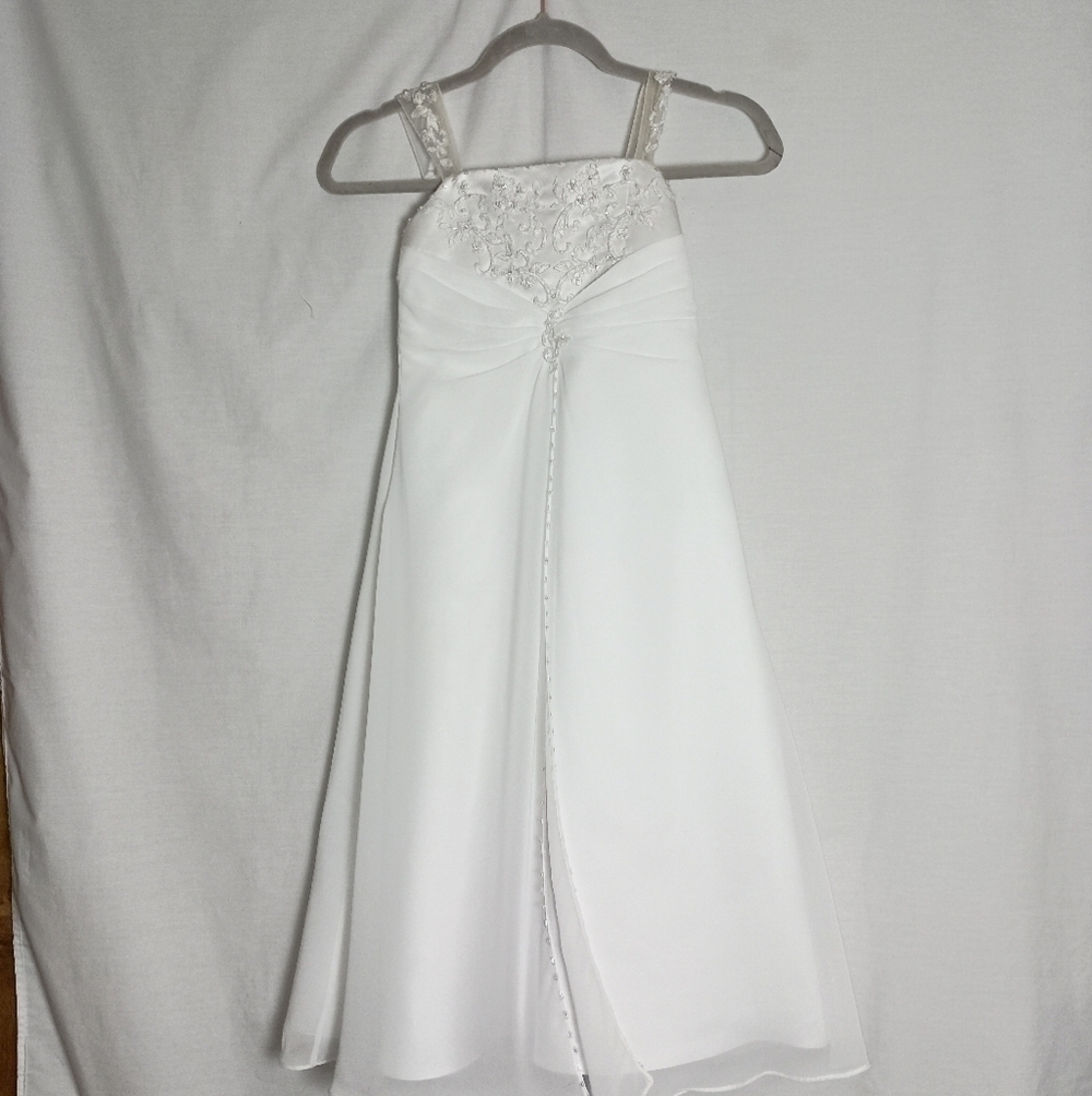 David Bridals White Beaded Embroidered Flower Girl Communion Dress Sz 5